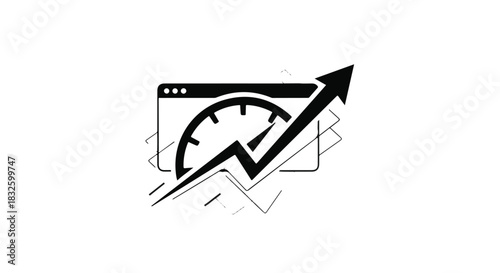Speedometer and upward graph symbolizing rapid growth and performance improvement