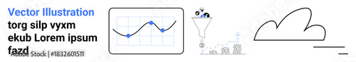 Data analysis, cloud technology, business strategy, abstract visualization, graphical , digital innovation. Graph with trend lines, cloud symbol and funnel icon. Data analysis and cloud technology