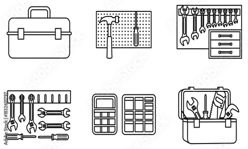 Collection of various tools and toolboxes, meticulously arranged for efficient access and storage for any DIY project or professional task