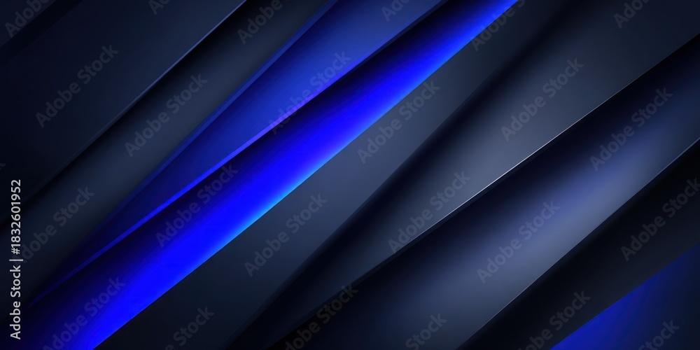 Fototapeta premium Angled, layered abstract with gradient blue light illuminating dark gray shapes