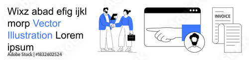 Business collaboration, digital interface, payment processing, professional documentation, online transactions, customer profiles. Two people shaking hands. Business collaboration and digital