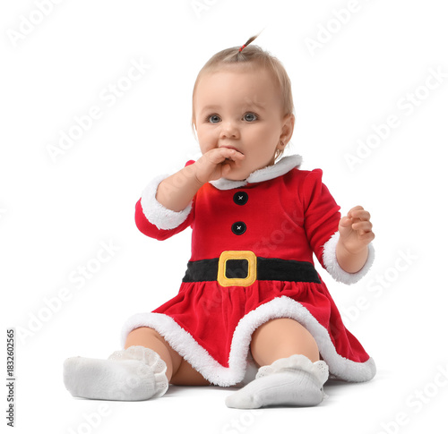 Cute little baby in Santa c...