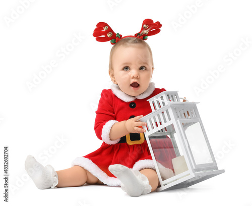 Cute little baby in Santa c...