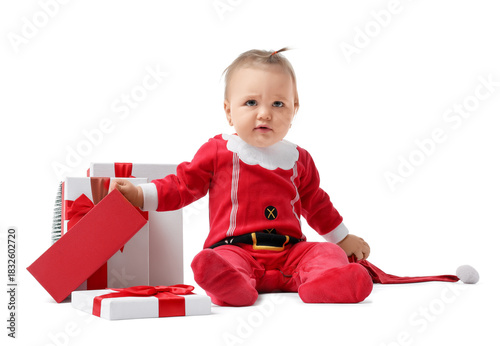 Cute little baby in Santa c...