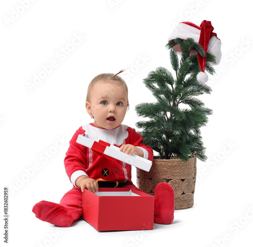Cute little baby in Santa c...
