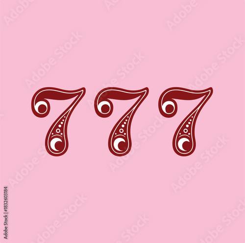 Decorative 777 Lucky Number in Red on Pink Background