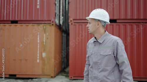 In a container yard, the chief caucasian engineer confronts his team about the mistakes in their data file. He shares vital feedback while displaying visible anger and disappointment.	