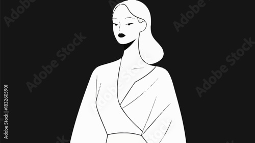 A simple illustration of a woman wearing a business suit. Fashionable. Stylish. Line art.