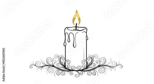 Candle of Remembrance: A delicately drawn candle flickers with a warm, inviting flame, casting a soft glow. Surrounded by intricate floral accents, it's a symbol of hope, peace, and reflection.
