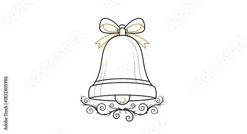 Bell Adorned: A detailed illustration of a bell, embellished with a decorative bow and ornamental flourishes, embodying simplicity and festive cheer.