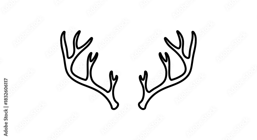 Obraz premium Antler Outline on white background: A detailed outline of a pair of antlers, offering a minimalist aesthetic, perfect for conveying wildlife or natural themes, focusing on simplicity and detail.