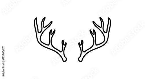 Antler Outline on white background: A detailed outline of a pair of antlers, offering a minimalist aesthetic, perfect for conveying wildlife or natural themes, focusing on simplicity and detail.