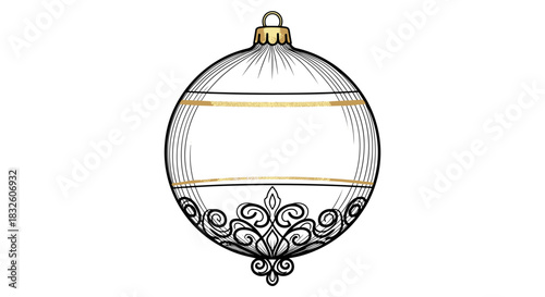 Ornament Silhouette: A minimalist illustration of an elegant ornament. Its transparent design and intricate details hint at the festive spirit of celebration and decoration.