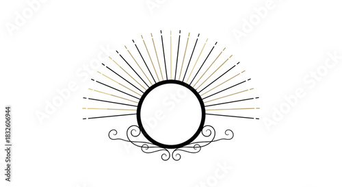 Elegant Celestial Design: An artistic representation of a celestial body, radiating lines and intricate design details, a timeless symbol.