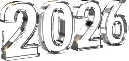 2026 year new date future calendar event time number metallic glass shiny