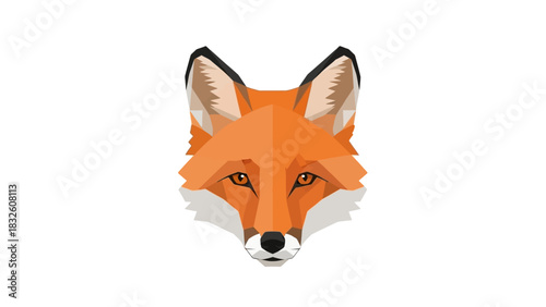 Geometric low-poly style illustration of a fox head with orange, brown, and white fur on a plain background.