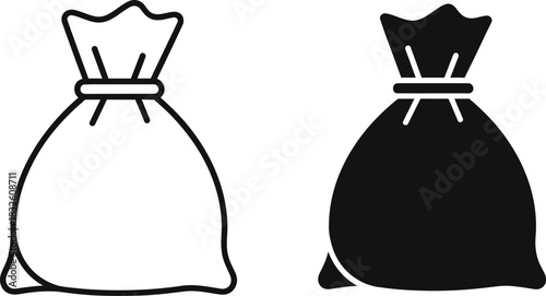Two simple sack s one filled and one empty on — Outline, silhouette, and on transparent background. EPS 10.