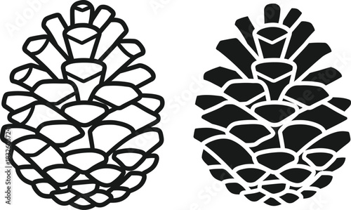Two pine cones in a minimalist style perfect for designs on — Outline, silhouette, and on transparent background. EPS 10.