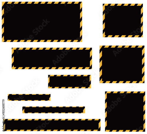 便利なトラテープ模様の色々な形のバナーの素材セット