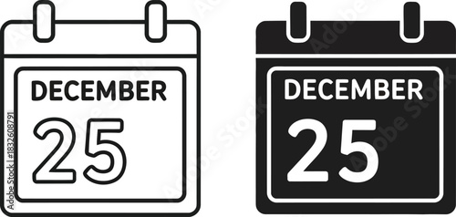Two december twenty fifth calendar icons line and filled style on — Outline, silhouette, and on transparent background. EPS 10.