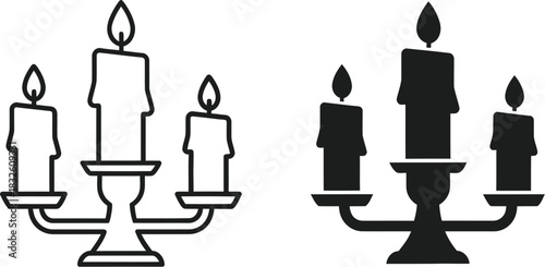 Elegant candelabra line art and solid on — Outline, silhouette, and on transparent background. EPS 10.