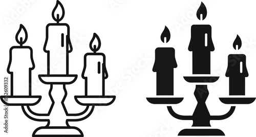 Elegant candelabra design with two variations on — Outline, silhouette, and on transparent background. EPS 10.