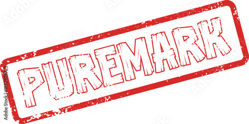 Distressed red rectangular rubber stamp impression displaying the word PUREMARK in bold lettering