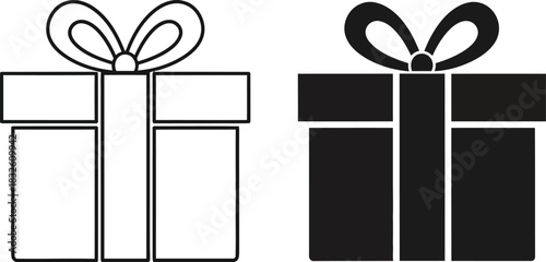 Two gift boxes with ribbon black and white simple design on — Outline, silhouette, and on transparent background. EPS 10.