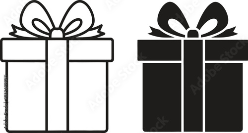 Two gift box icons in different styles on — Outline, silhouette, and on transparent background. EPS 10.