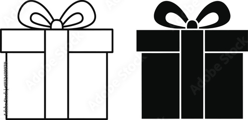 Two gift boxes one and one solid on — Outline, silhouette, and on transparent background. EPS 10.