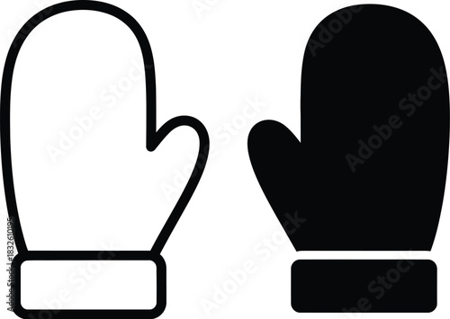 Pair of winter mittens in contrasting tones on — Outline, silhouette, and on transparent background. EPS 10.
