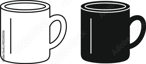 Two coffee cups one light and one dark simple design on — Outline, silhouette, and on transparent background. EPS 10.