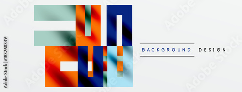 Abstract geometric shapes overlap, creating vibrant color gradients. Minimalist design with text elements indicating background usage.