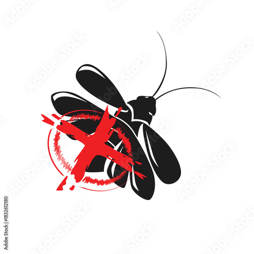 Flying cockroach warning sign vector graphic design. Danger of Flying cockroach attack vector illustration
