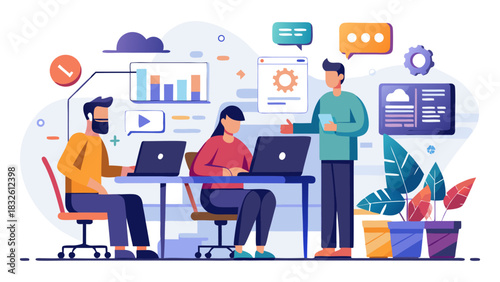 team collaboration with laptops and data analysis