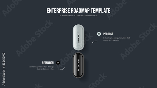 Creative Development Frame Template Vector Illustration. Sales Plan Two Option Infographic Slideshow Layout. Consulting Portfolio 2 Element Diagram Slide Design.