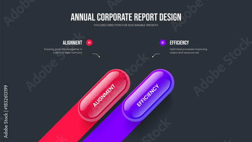 Service Overview Slideshow Layout Vector Illustration. Digital Launch Two Element Infographic Presentation Template. Corporate Proposal 2 Option Diagram Slide Design.