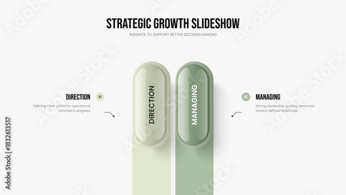 Investor Visualization 2 Option Infographic Frame Layout. Professional Portfolio Two Step Diagram Slide Design. Sales Growth Slideshow Template Vector Illustration.