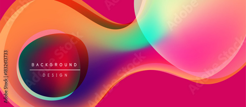 Abstract fluid shapes blend vibrant colors. Gradient transitions create dynamic visual effect. Text reads background design. Modern, smooth composition.