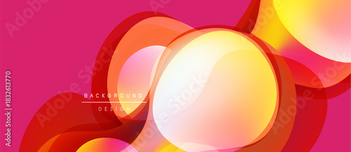 Abstract vibrant design. Overlapping shapes create dynamic flow, using warm colors. Pink background enhances visual impact.