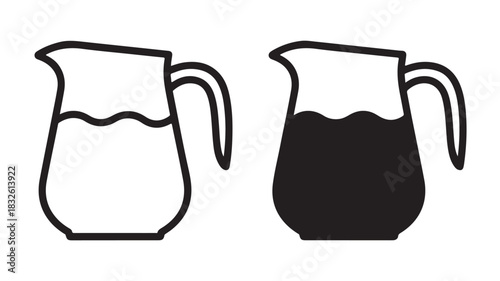 Pitcher vector icon set simple line art illustration of water jug isolated on white background
