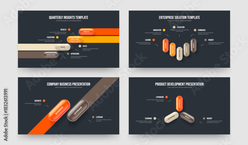 Investor Overview Four Five Two Three Step Infographic Slideshow Design Vector Illustration Collection. Professional Campaign 4 5 2 3 Element Diagram Frame Template Bundle.