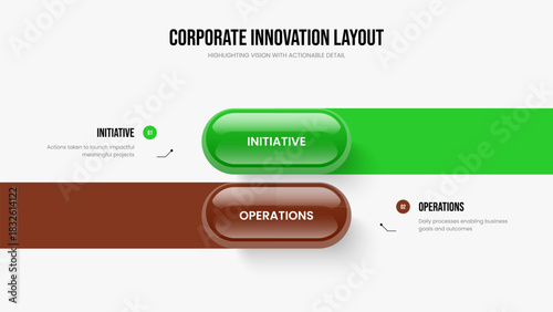 Modern Strategy Presentation Layout Vector Illustration. Enterprise Planning Two Option Infographic Frame Design. Sales Campaign 2 Step Diagram Slideshow Template.