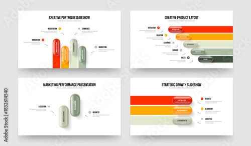 Service Review 4 5 2 3 Step Infographic Presentation Design Collection. Company Forecast Four Five Two Three Element Diagram Slideshow Template Vector Illustration Set.