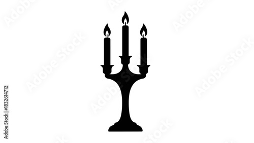 Elegant candelabra silhouette with three burning candles classic vector illustration isolated on white background