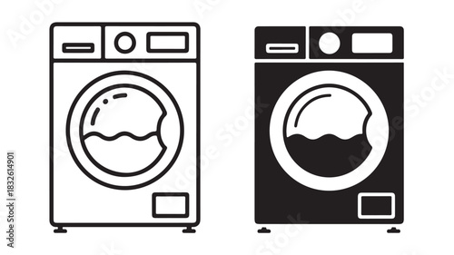 Washing machine icon set simple line and solid vector design for laundry service app and website