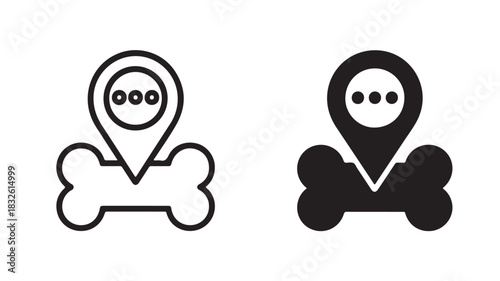 Dog bone and location pin icon simple flat vector design element isolated on white background