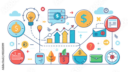 colorful business finance infographic with growth symbols