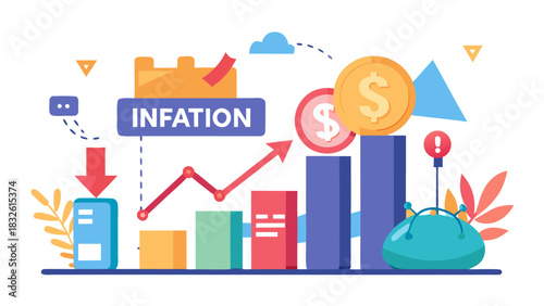 Inflation concept with rising graph and financial icons