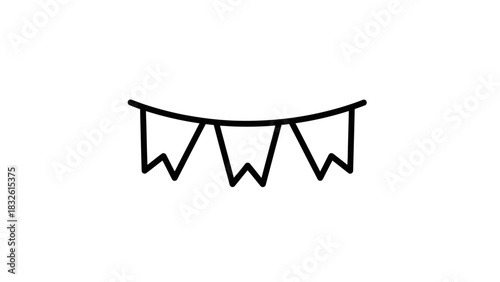 Minimalist bunting line icon simple flat vector design element isolated on white background for party and decoration concepts